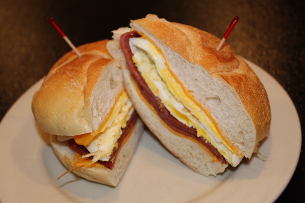 Breakfast egg sandwich on a roll